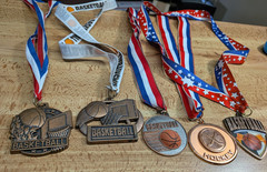 Crown Lot of 5 medals basketball hockey copper color with lanyard