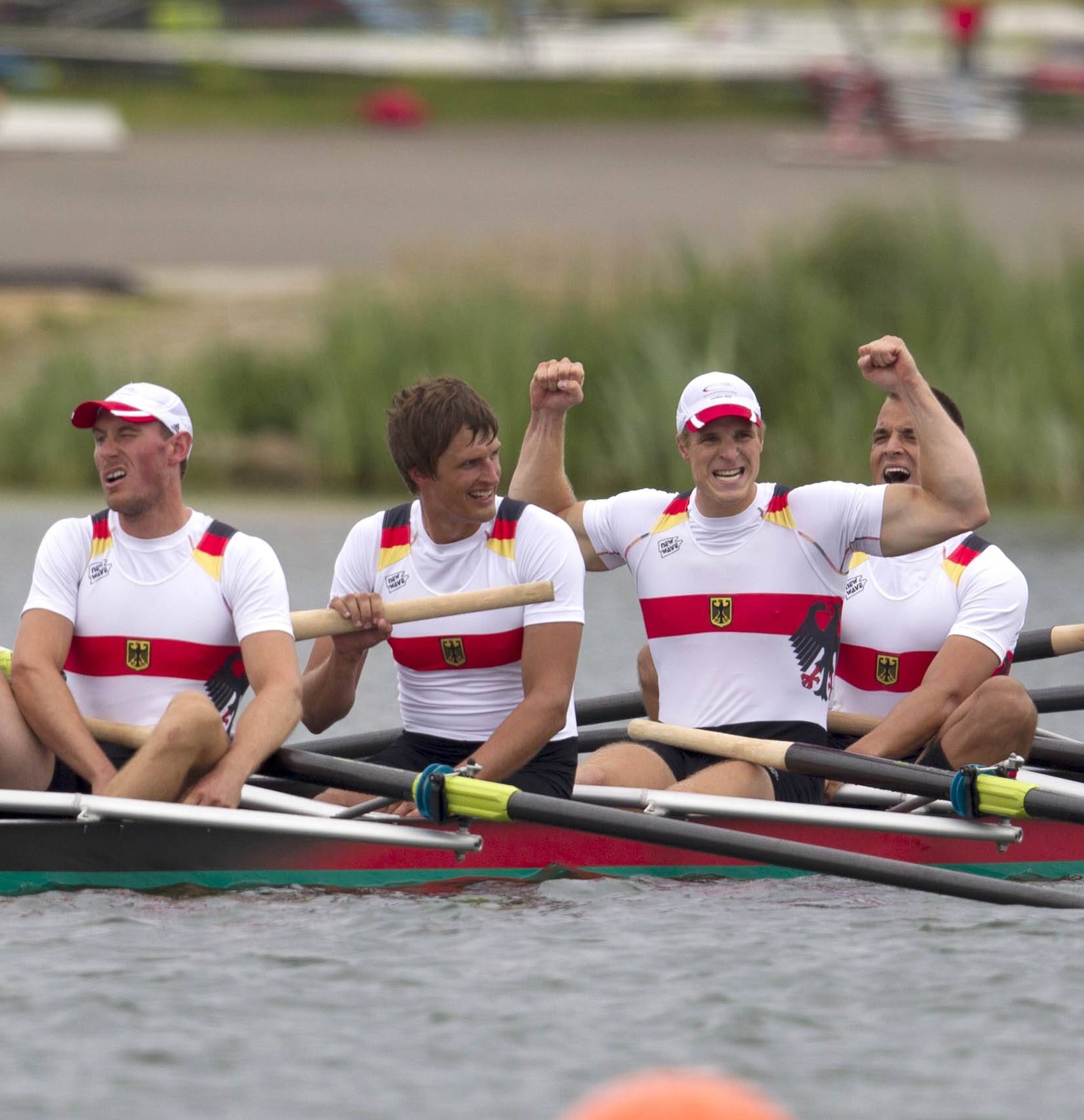 Bildnummer: 11100832  Datum: 01.08.2012  Copyright: imago/Sven Simon
Der Deutschland-Achter, GER, Zieleinlauf, Aktion, Olympiasieger, Goldmedaille, es jubeln mit (von links) Steuermann Martin SAUER, Kristof WILKE, Florian MENNIGEN, Lukas MUELLER, M¸ller, Richard SCHMIDT und Maximilian REINELT und Filip ADAMSKI, Olympische Sommerspiele 2012 in London, Rudern, Finale am 01.08.2012 in London/ Eton Dorney/ Grossbritannien. ¬ ; OS Sommer Sommerspiele Spiele London Rudern Deutschlandachter x0x xsk 2012 quer Olympische Sommerspiele Olympic Summergames Sommerspiele Sum Olympische Spiele 2012 Olympia 2012 London 2012 30. Olymp Olympische Spiele Olympic Games Olympia aktuellSport 

Image number 11100832 date 01 08 2012 Copyright imago Sven Simon the Germany Eighth ger Finish Action shot Olympic medalists Gold medal it cheer with from left Helmsman Martin Sure Kristof Wilke Florian Mennigen Lukas Mueller Mueller Richard Schmidt and Maximilian Reinelt and Filip Adamski Olympic Summer Games 2012 in London Rowing Final at 01 08 2012 in London Eton Dorney UK  OS Summer Summer Games Games London Rowing German country Eighth x0x xsk 2012 horizontal Olympic Summer Games Olympic  Summer Games Sum Olympic Games 2012 Olympia 2012 London 2012 30 Olympus Olympic Games Olympic Games Olympia